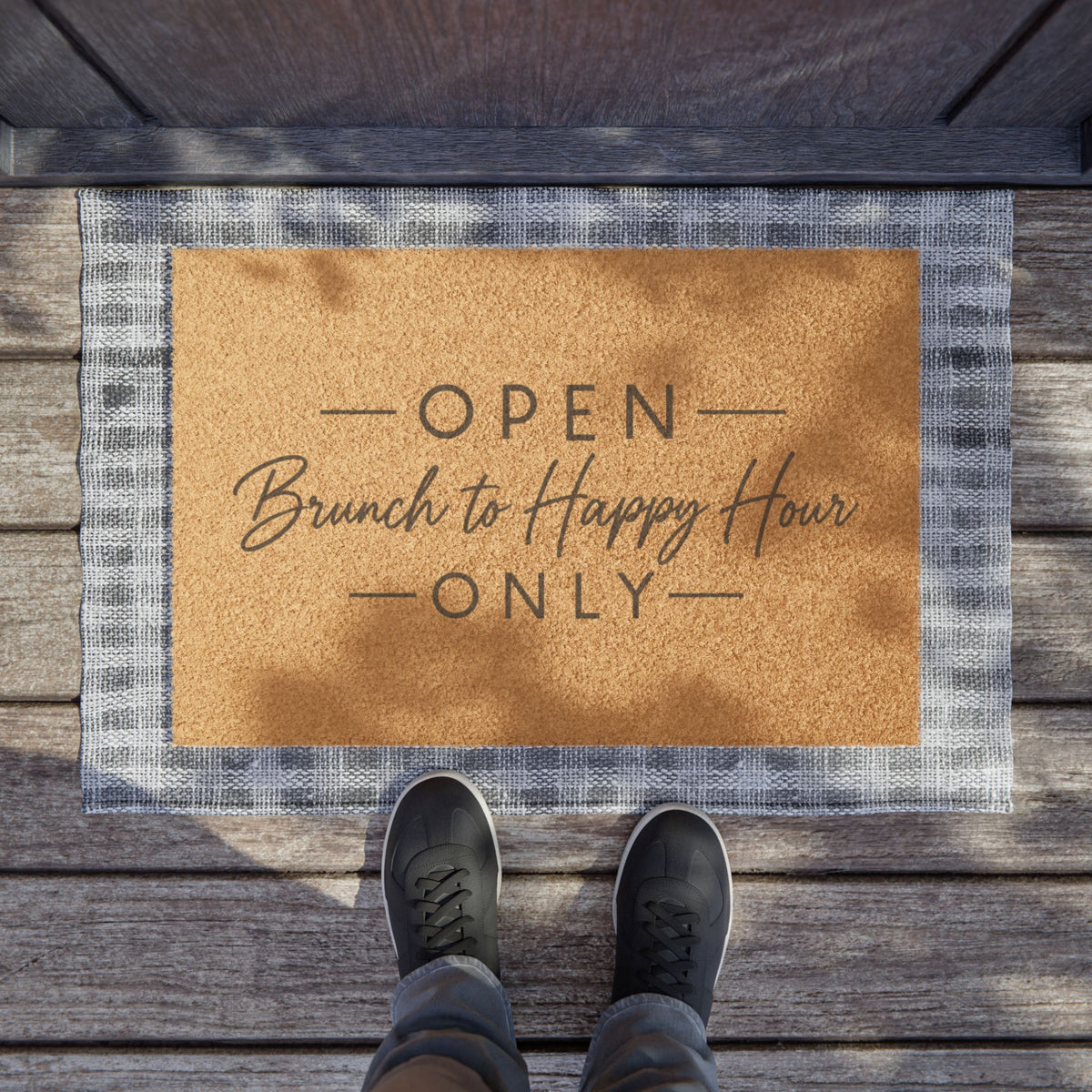 Doormat — "Open Brunch to Happy Hour Only" Welcome Mat