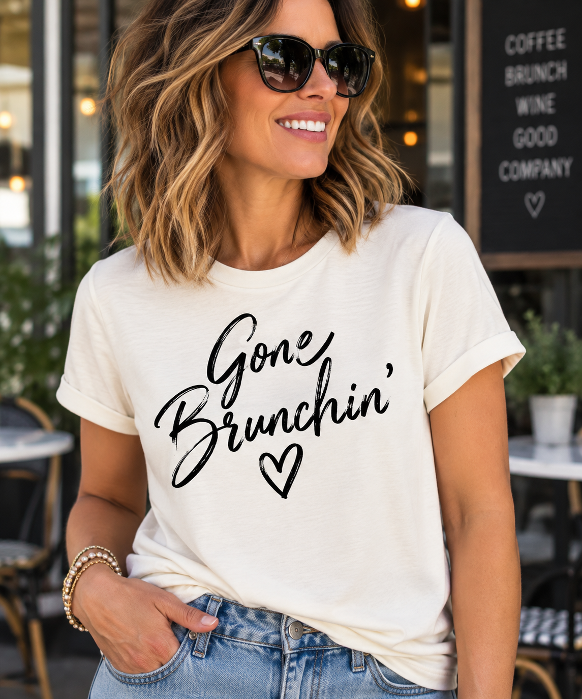 Gone Brunchin' Tee — Funny Brunch Shirt with Heart Graphic